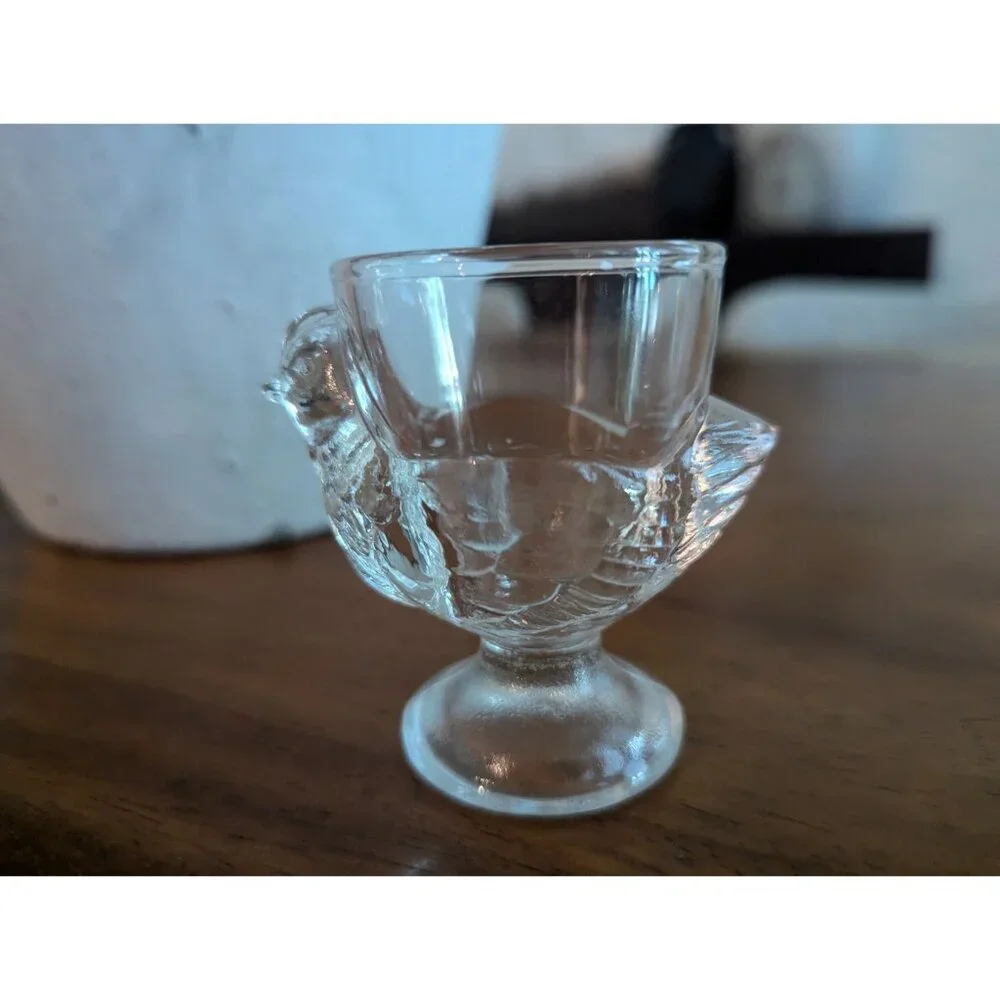 Vintage Glass Hen or Chicken Shaped Egg Cup by Luminarc Made in France